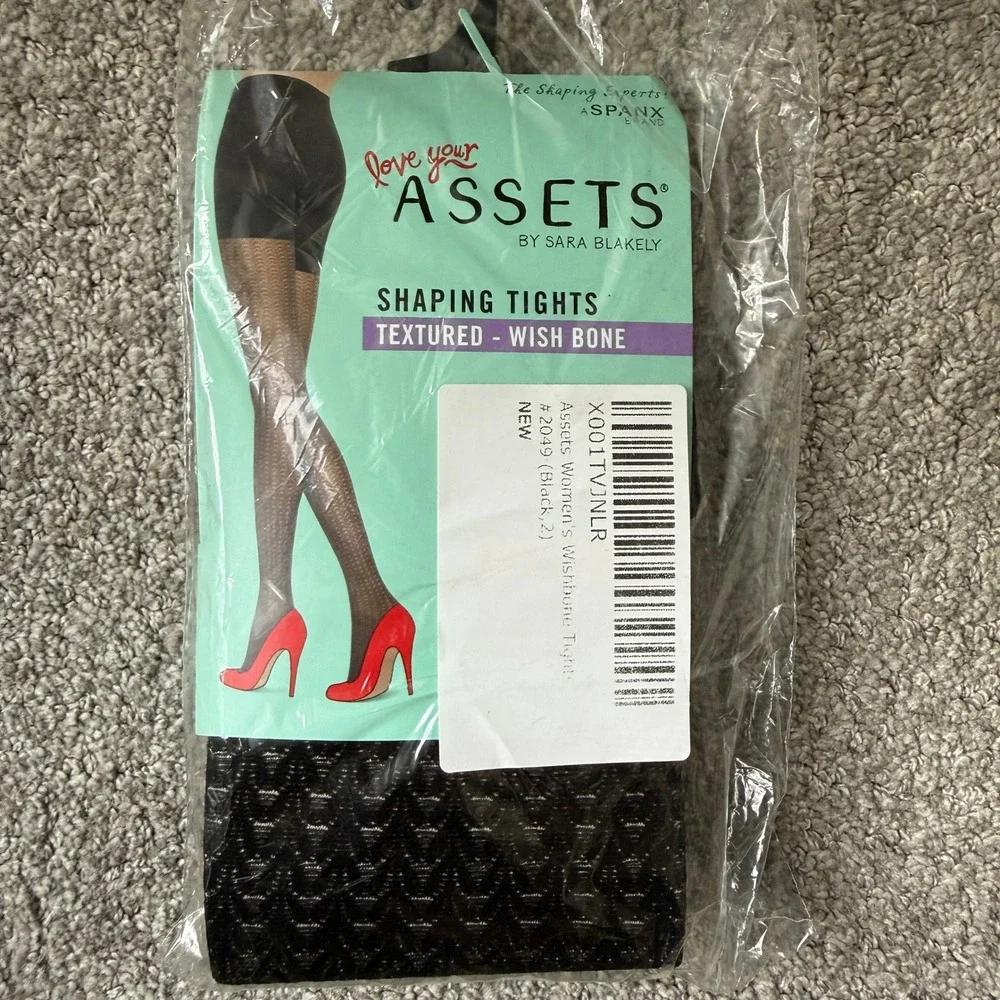 NWT Assets by Sara Blakely Women's Size 2 Black Textured Wishbone Shaping Tights